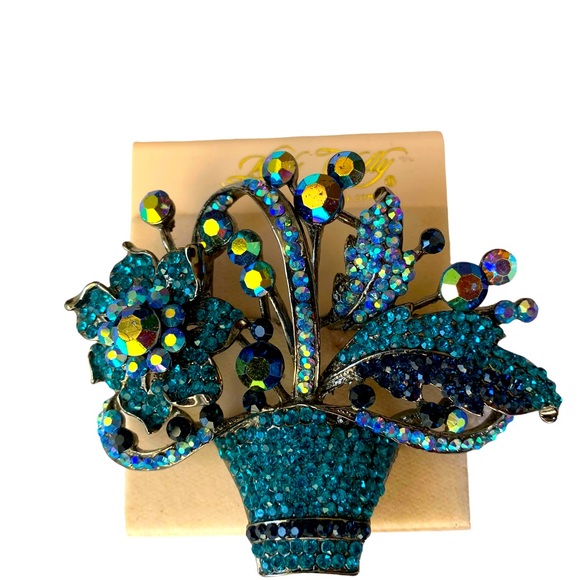 Kirks Folley large  Brooch-Blue AB Rhinestones still on original card-RARE - Picture 1 of 3